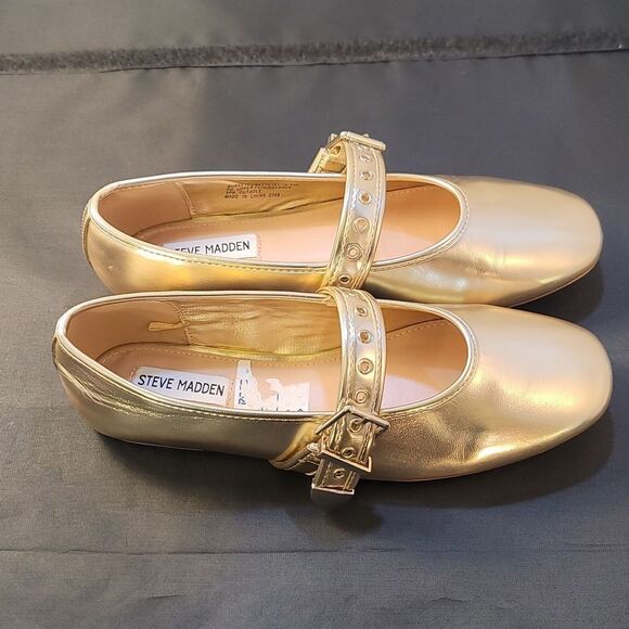 BRAND NEW STEVE MADDEN BALLET WITH STRAP CHIC GOLD MARY JANE - Picture 11 of 14